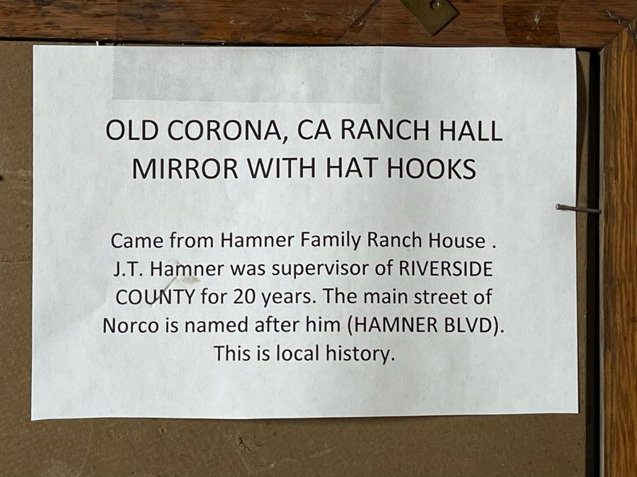 Old Oak Corona, CA Ranch Hall Mirror With Hat Hooks 15.5W X 15.5H [Photo 7]