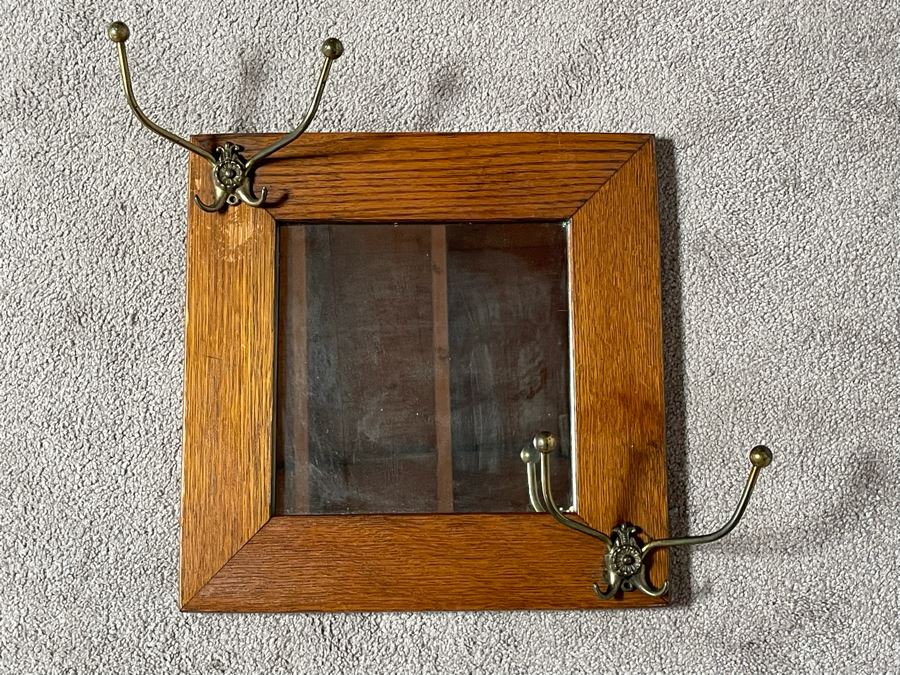Old Oak Corona, CA Ranch Hall Mirror With Hat Hooks 15.5W X 15.5H [Photo 2]