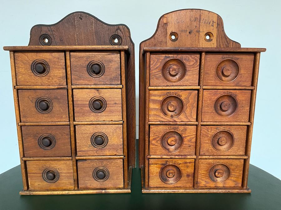 Pair Of Vintage Wooden Spice Cabinets Each 10.5W X 5D X 17H [Photo 2]