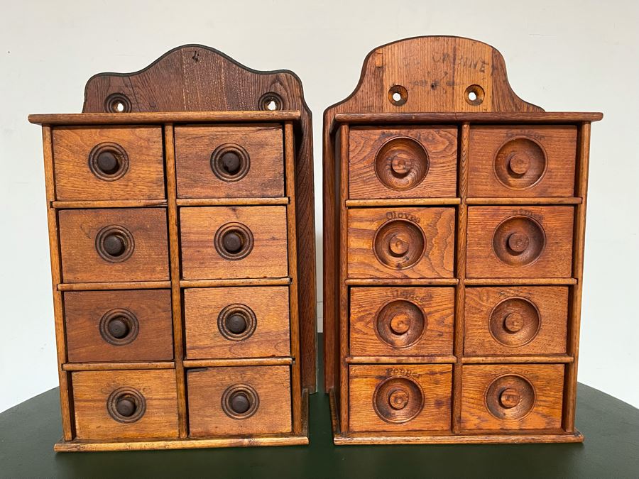 Pair Of Vintage Wooden Spice Cabinets Each 10.5W X 5D X 17H [Photo 3]