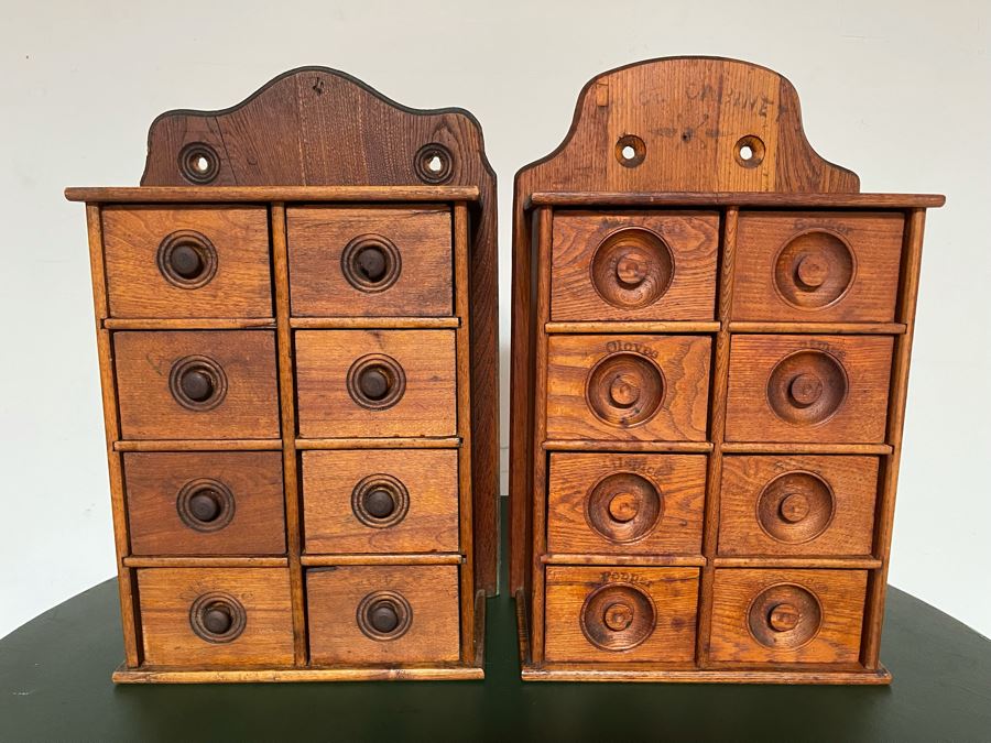 Pair Of Vintage Wooden Spice Cabinets Each 10.5W X 5D X 17H [Photo 4]