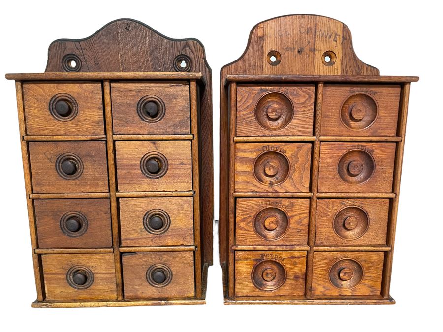 Pair Of Vintage Wooden Spice Cabinets Each 10.5W X 5D X 17H