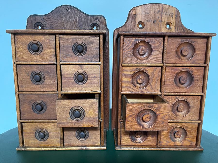 Pair Of Vintage Wooden Spice Cabinets Each 10.5W X 5D X 17H [Photo 11]
