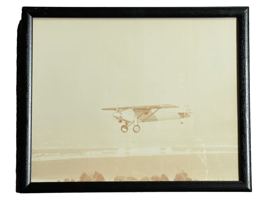 Original Vintage Photograph Of The Spirit Of St. Louis Flying Over San Diego Beach Around 1927 Framed 10.25 X 8.5