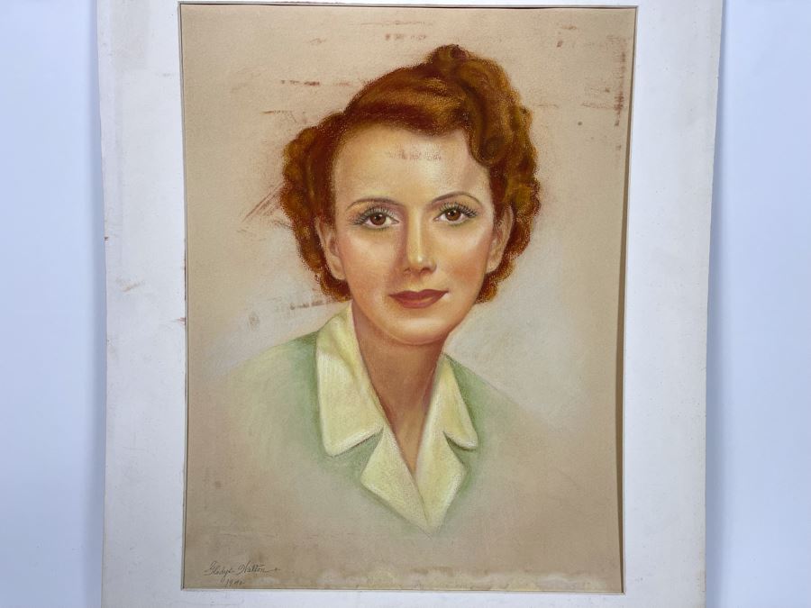 Original Vintage 1940 Pastel Drawing Of 1920s Hollywood Movie Star Silent Film Actress Gladys Walton 13.5W X 17.5H [Photo 2]