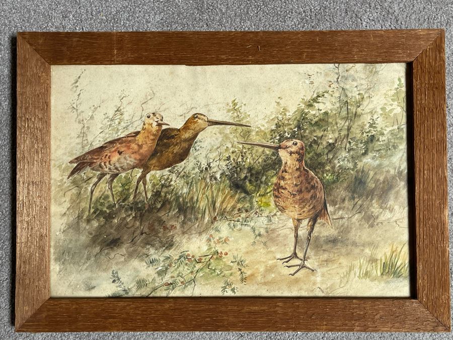 Original Watercolor Painting Of Birds In Wooden Frame 22 X 15 [Photo 3]