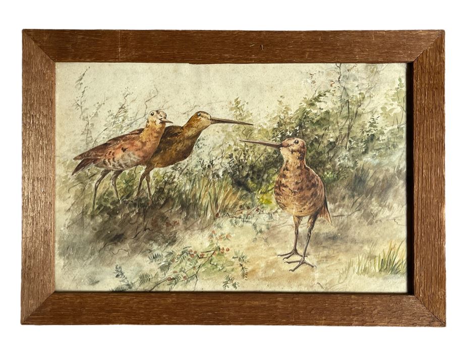 Original Watercolor Painting Of Birds In Wooden Frame 22 X 15 [Photo 1]