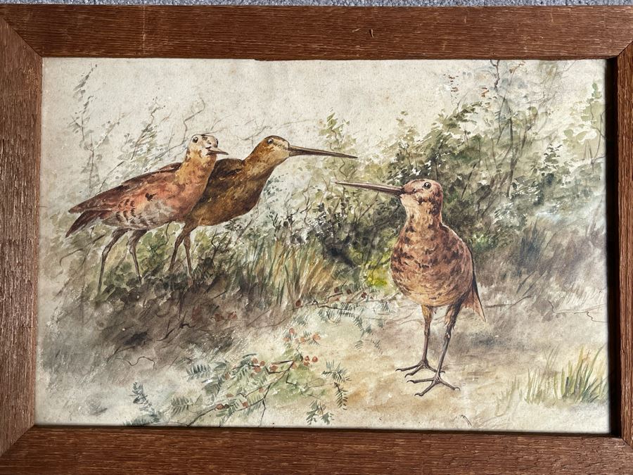 Original Watercolor Painting Of Birds In Wooden Frame 22 X 15 [Photo 4]