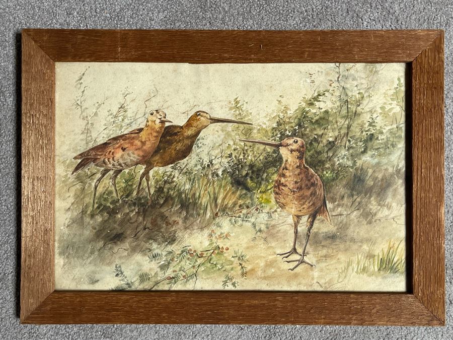 Original Watercolor Painting Of Birds In Wooden Frame 22 X 15 [Photo 2]
