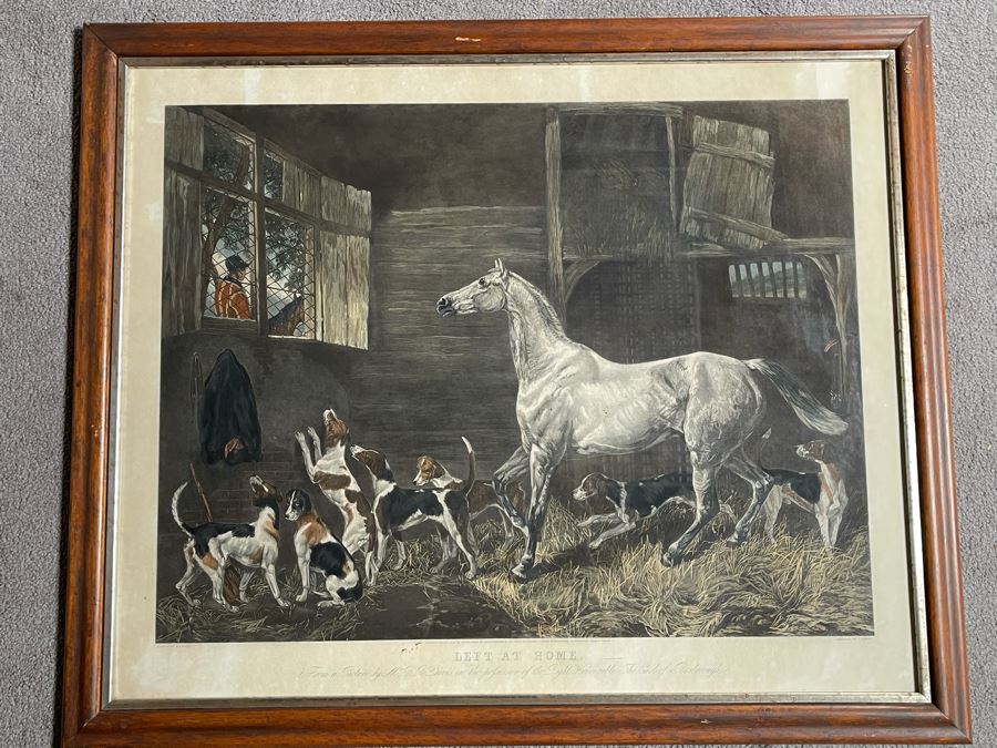 English Horse Engraving Titled Left At Home By J. Harris Painting By R. B. Davis Framed 36 X 30 [Photo 3]