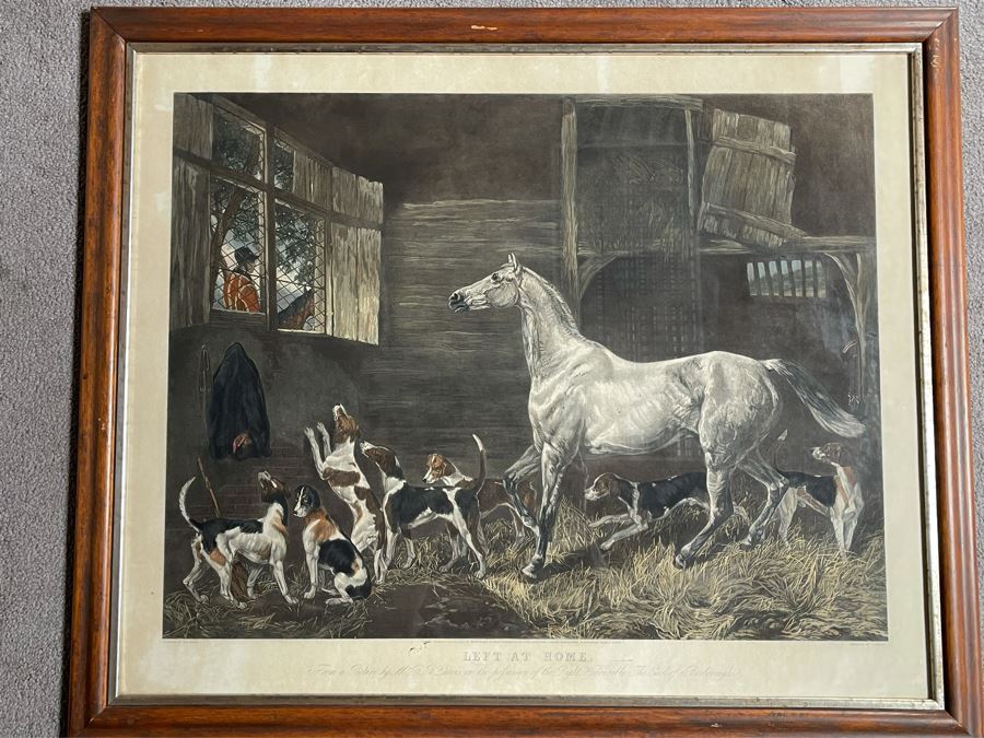 English Horse Engraving Titled Left At Home By J. Harris Painting By R. B. Davis Framed 36 X 30 [Photo 2]