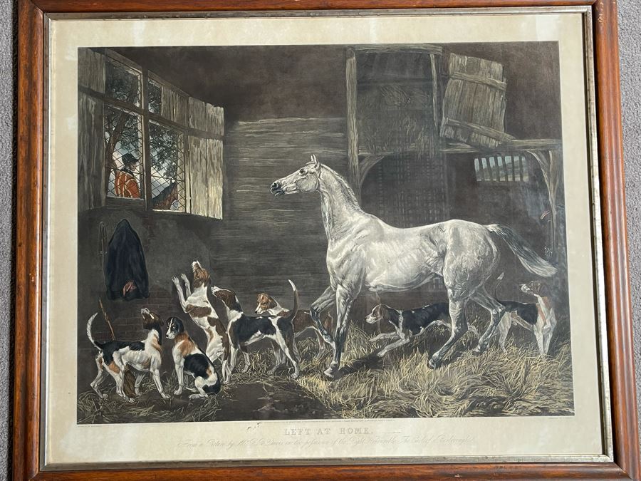 English Horse Engraving Titled Left At Home By J. Harris Painting By R. B. Davis Framed 36 X 30 [Photo 4]