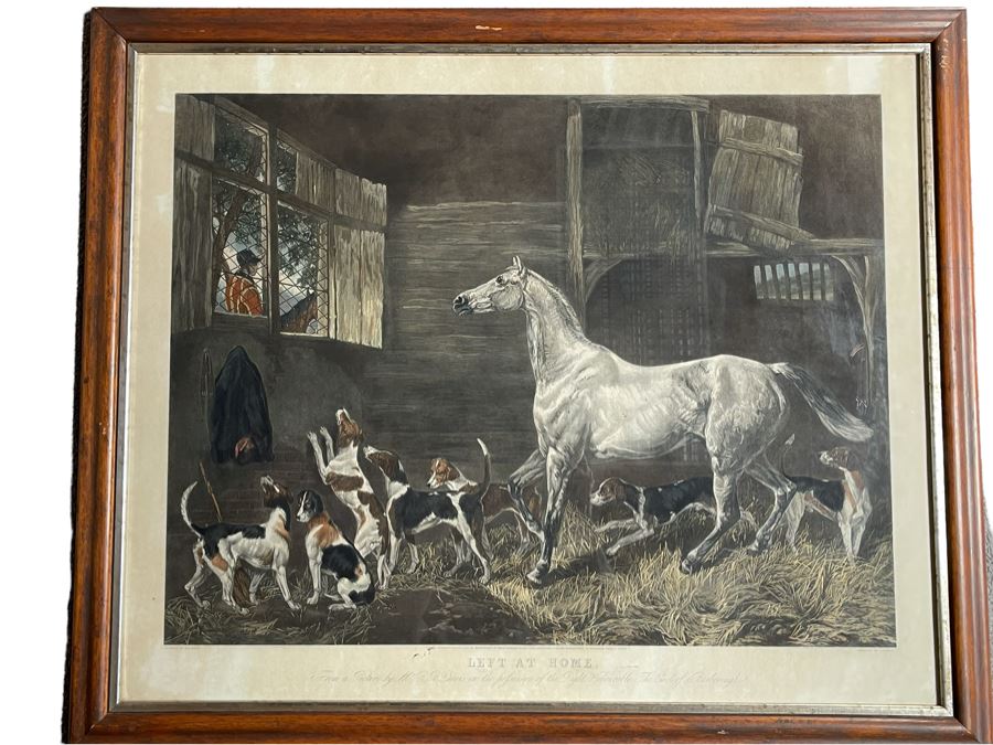 English Horse Engraving Titled Left At Home By J. Harris Painting By R. B. Davis Framed 36 X 30 [Photo 1]