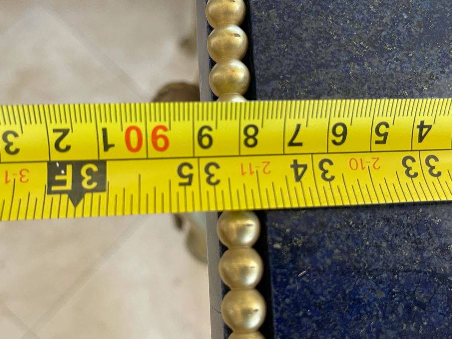 Impressive European Table With Lapis Lazuli Top Surrounded By Agate Sides And Supported By Gilt Metal Man With Woman Figural Legs 37W X 26D X 32H [Photo 20]