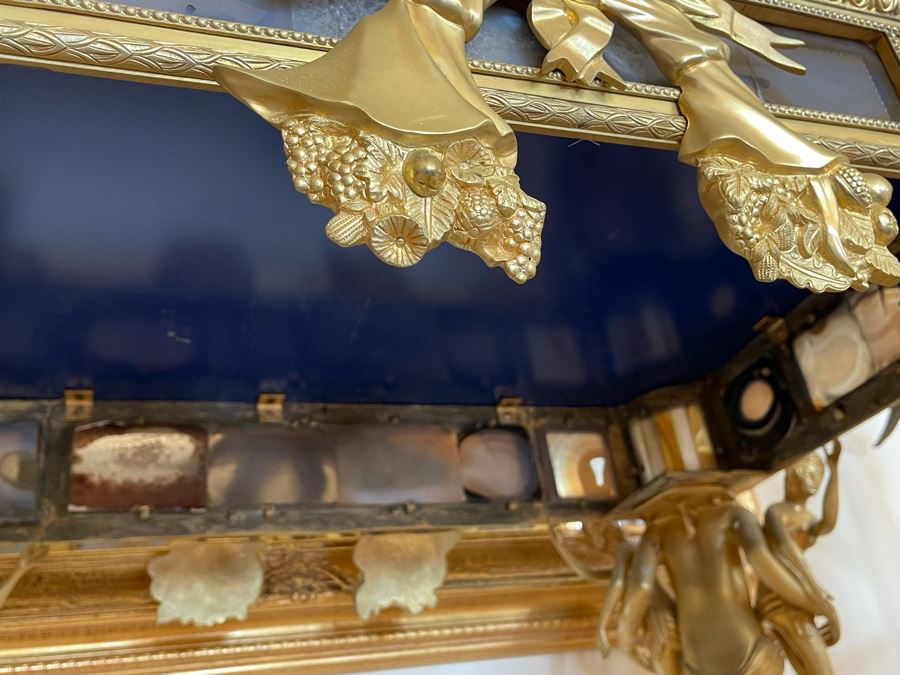 Impressive European Table With Lapis Lazuli Top Surrounded By Agate Sides And Supported By Gilt Metal Man With Woman Figural Legs 37W X 26D X 32H [Photo 19]