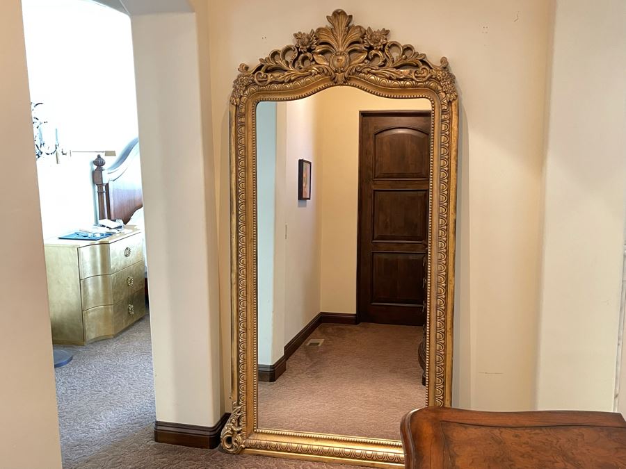 Update - Full Length Ethan Allen Gold Tone Mirror (Not Wood) 4'W X 7'H (Noticed Small Hairline Crack In Glass In Bottom Middle Of Mirror - See Photos) [Photo 3]