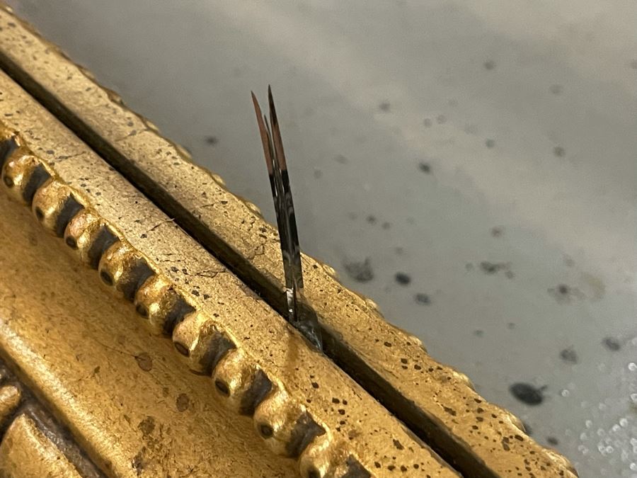 Update - Full Length Ethan Allen Gold Tone Mirror (Not Wood) 4'W X 7'H (Noticed Small Hairline Crack In Glass In Bottom Middle Of Mirror - See Photos) [Photo 11]