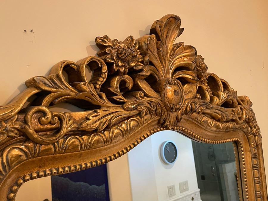 Update - Full Length Ethan Allen Gold Tone Mirror (Not Wood) 4'W X 7'H (Noticed Small Hairline Crack In Glass In Bottom Middle Of Mirror - See Photos) [Photo 4]