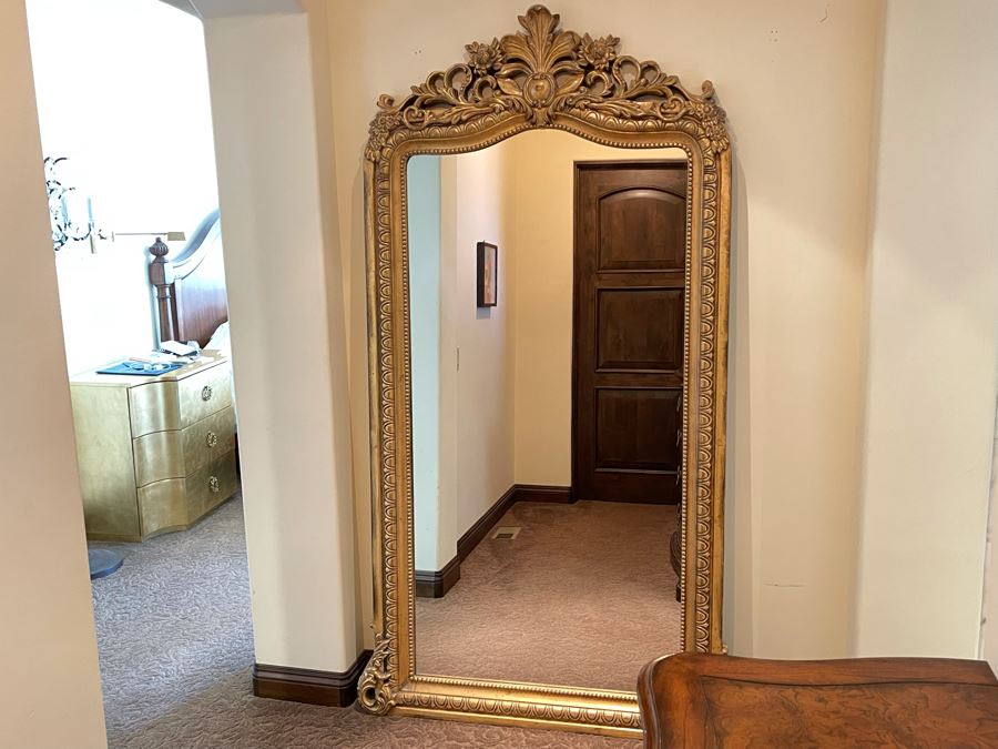 Update - Full Length Ethan Allen Gold Tone Mirror (Not Wood) 4'W X 7'H (Noticed Small Hairline Crack In Glass In Bottom Middle Of Mirror - See Photos) [Photo 2]