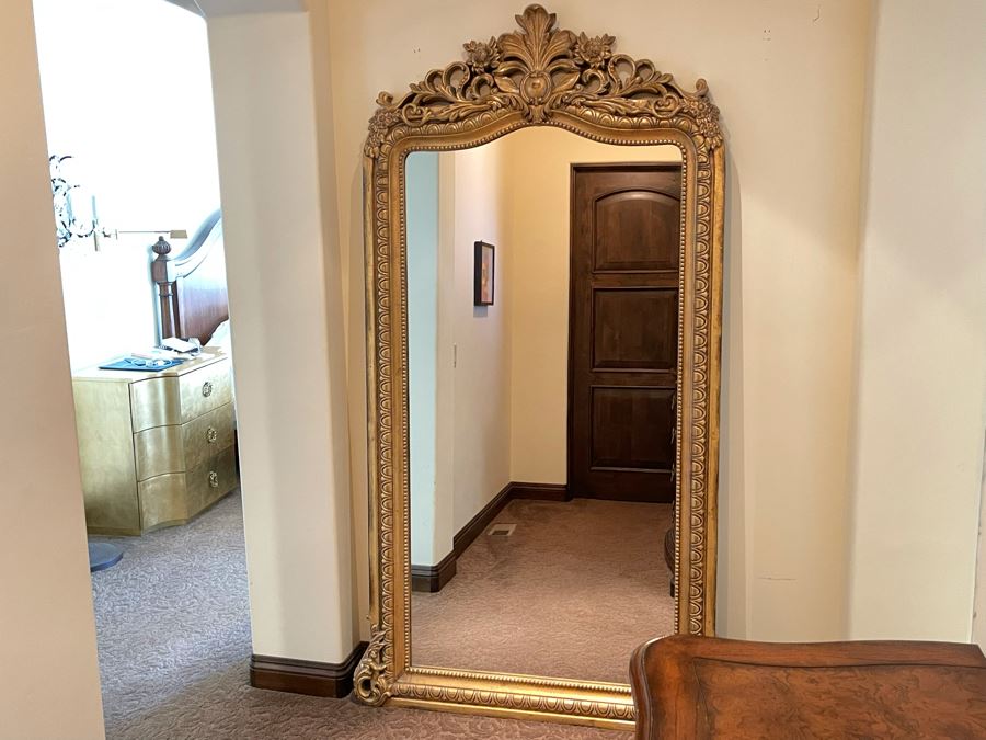 Update - Full Length Ethan Allen Gold Tone Mirror (Not Wood) 4'W X 7'H (Noticed Small Hairline Crack In Glass In Bottom Middle Of Mirror - See Photos) [Photo 1]