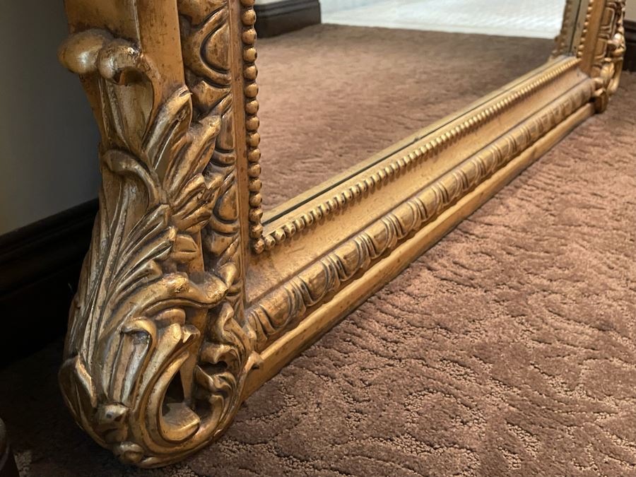 Update - Full Length Ethan Allen Gold Tone Mirror (Not Wood) 4'W X 7'H (Noticed Small Hairline Crack In Glass In Bottom Middle Of Mirror - See Photos) [Photo 6]