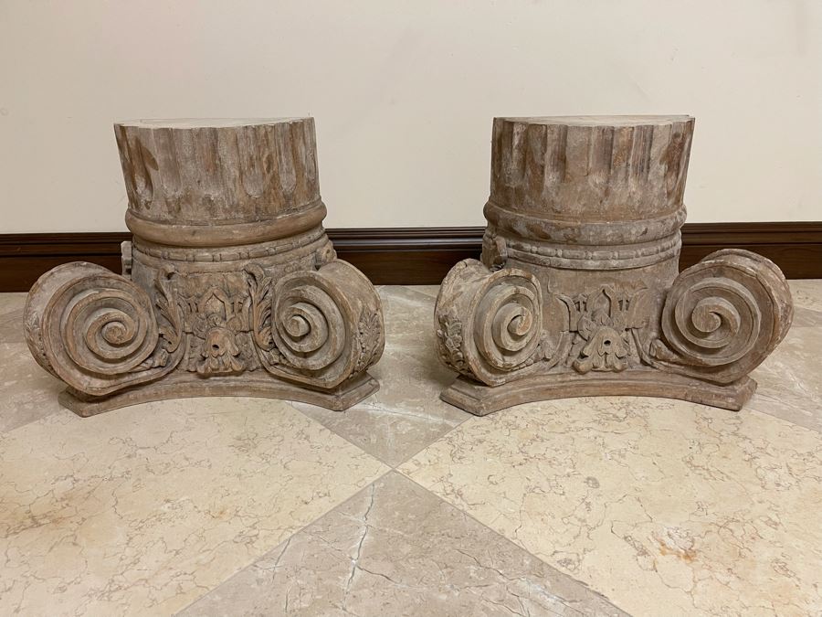 Pair Of Restoration Hardware Ionic Capital Decorative Wall Carving Columns 21W X 10D X 16H Retails $738 [Photo 2]