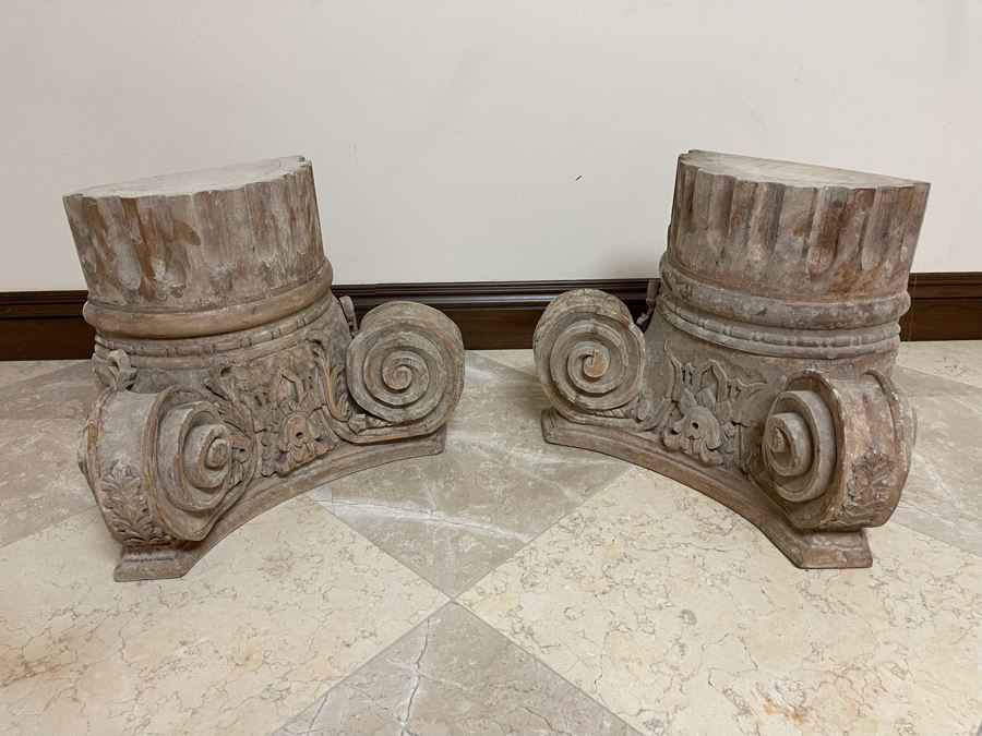 Pair Of Restoration Hardware Ionic Capital Decorative Wall Carving Columns 21W X 10D X 16H Retails $738 [Photo 4]
