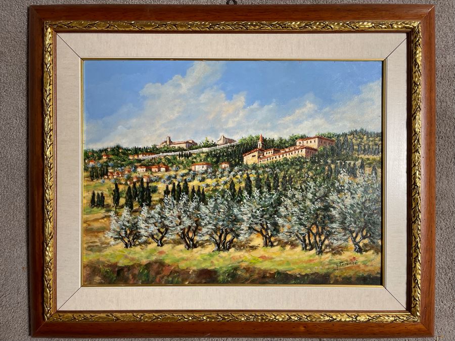 Original Painting Titled Panorama Le Contesse By Italian Artist Signed G. Tomasi Framed 32.5 X 27 [Photo 5]