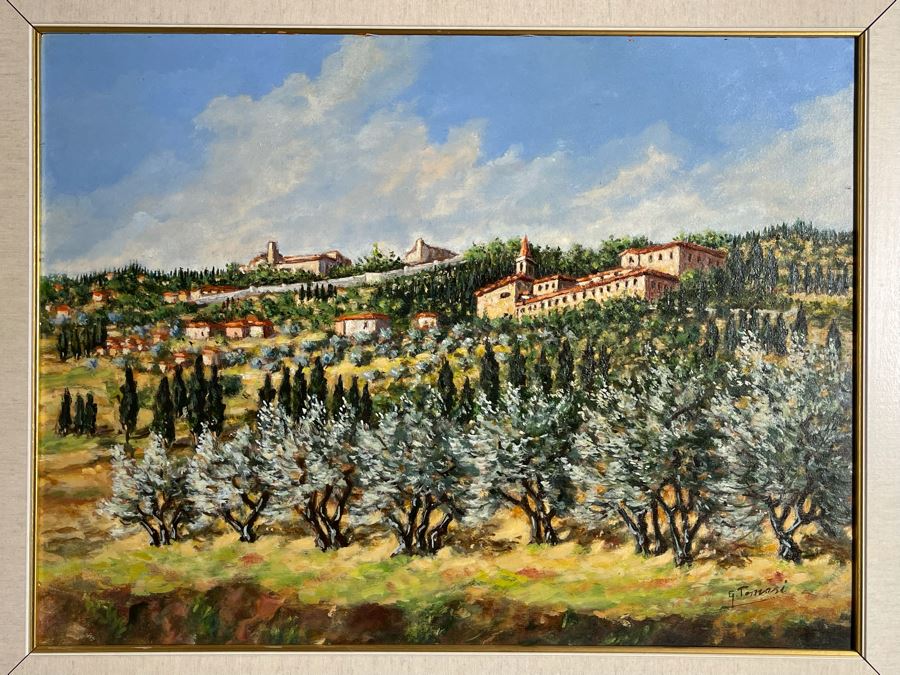 Original Painting Titled Panorama Le Contesse By Italian Artist Signed G. Tomasi Framed 32.5 X 27 [Photo 6]