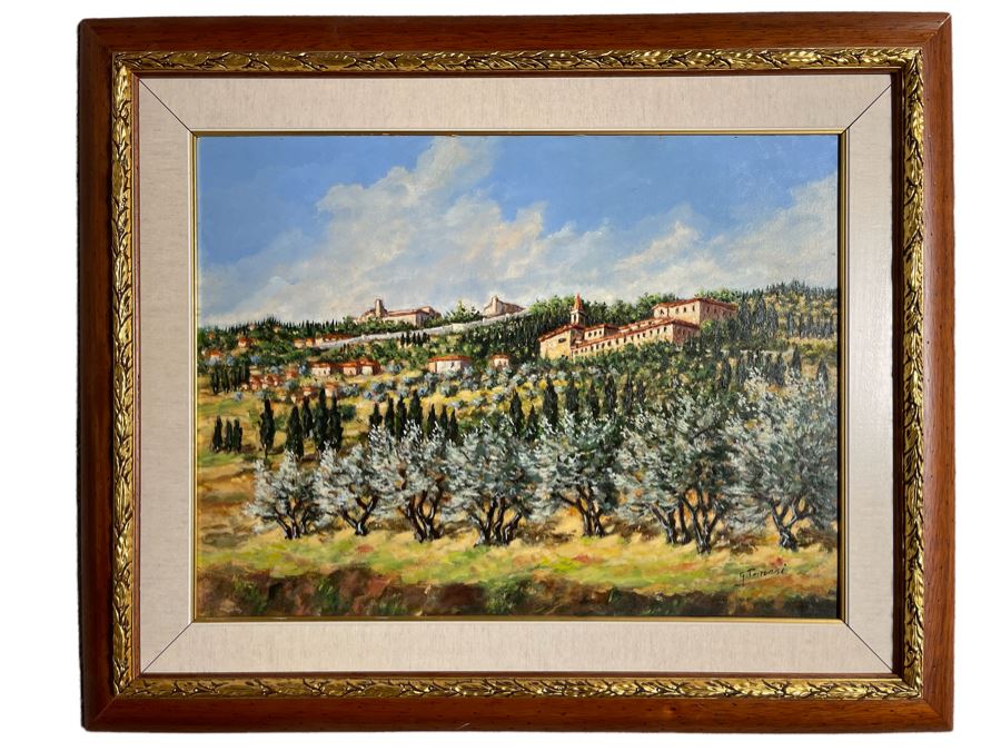 Original Painting Titled Panorama Le Contesse By Italian Artist Signed G. Tomasi Framed 32.5 X 27