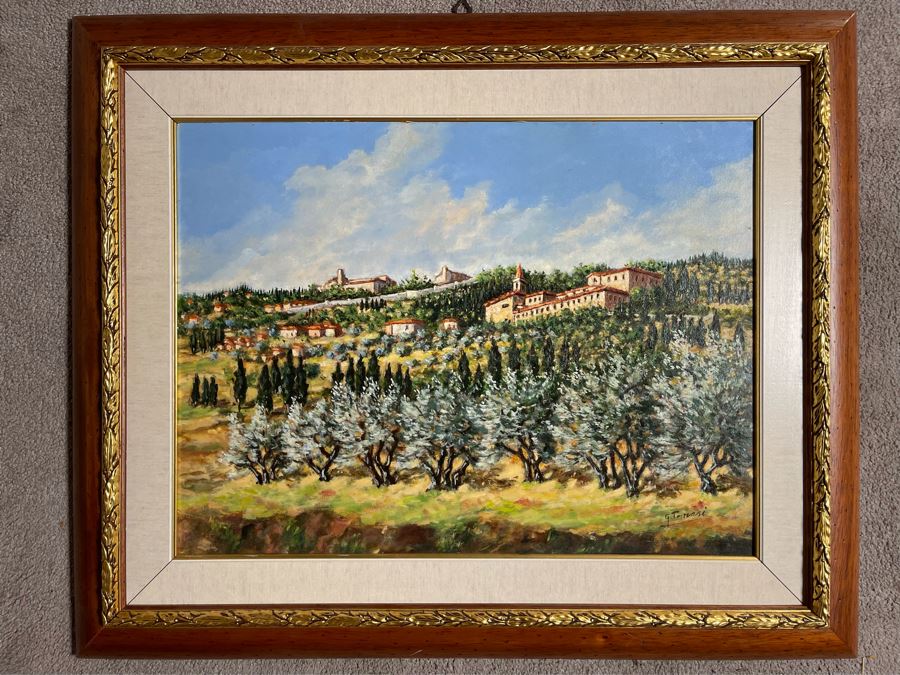 Original Painting Titled Panorama Le Contesse By Italian Artist Signed G. Tomasi Framed 32.5 X 27 [Photo 4]
