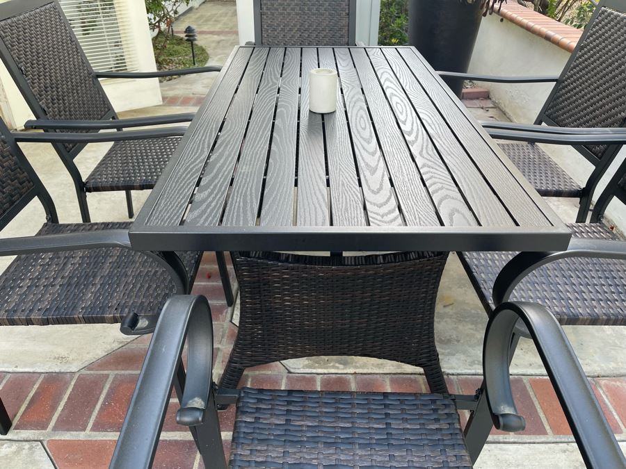 Outdoor Table With Six Chairs (Includes New Cushions) 56W X 29.5D X 28.5H [Photo 6]