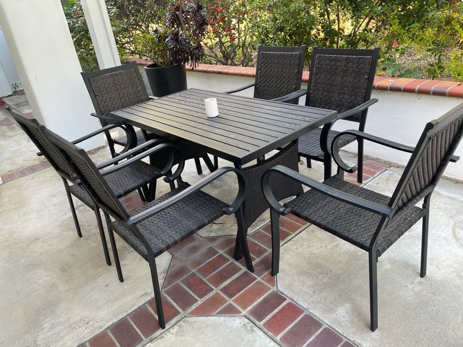 Outdoor Table With Six Chairs (Includes New Cushions) 56W X 29.5D X 28.5H [Photo 3]