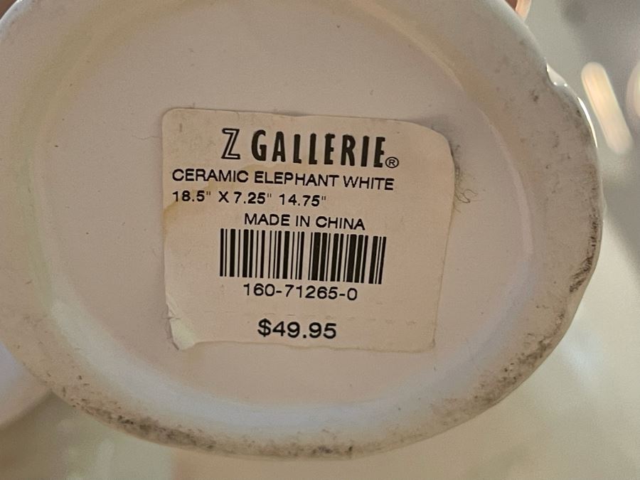 Z Gallerie White Ceramic Elephant 18W X 7D X 14H [Photo 4]