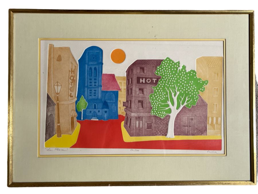 Misha Lenn Limited Edition Embossed Lithograph Titled 'La Place' Framed 31.5 X 22.5