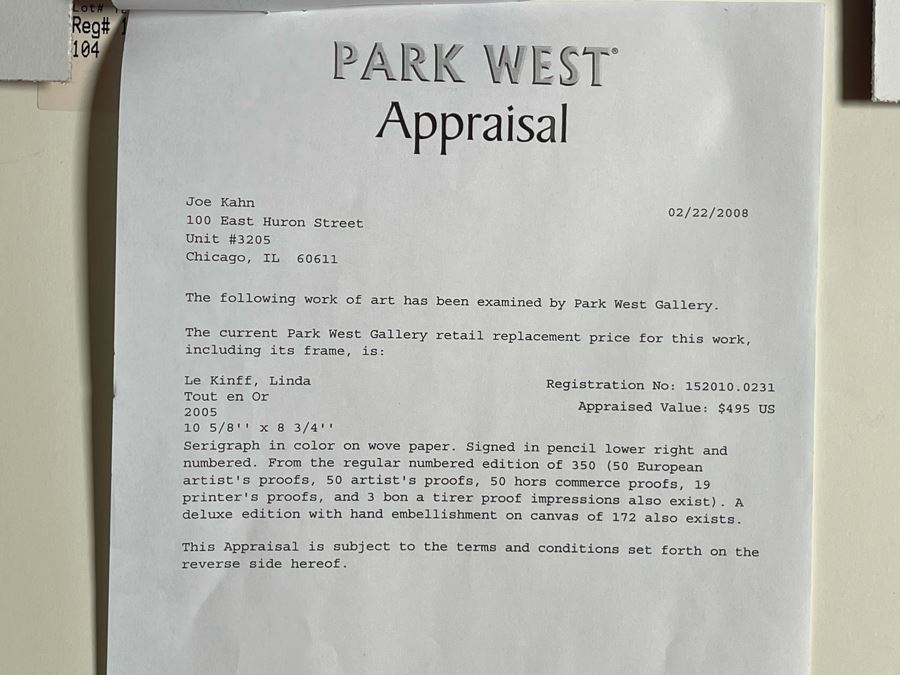 Hand Signed Linda Le Kinff Serigraph Framed 10.5 X 8.75 With Appraisal [Photo 10]