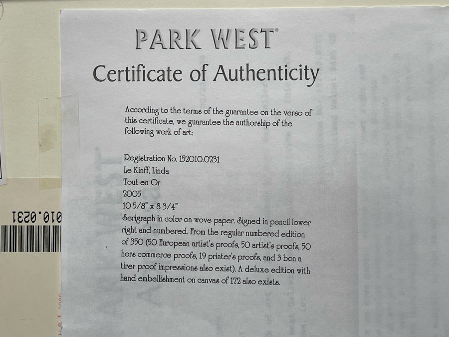 Hand Signed Linda Le Kinff Serigraph Framed 10.5 X 8.75 With Appraisal [Photo 8]