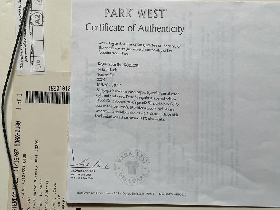 Hand Signed Linda Le Kinff Serigraph Framed 10.5 X 8.75 With Appraisal [Photo 9]