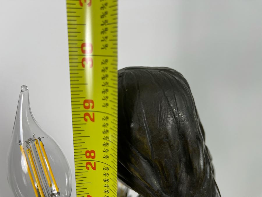 Vintage H. Moreau Bronze Table Lamp With Marble Base Titled 'Standing Mandolin Woman' Hippolyte Moreau 12W X 30H Heavy [Photo 9]