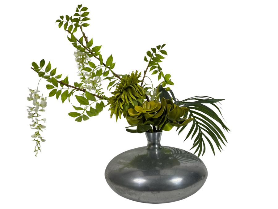 Z Galleire Metal 7' Polished Aluminum Vase With Artificial Flower Arrangement 27H