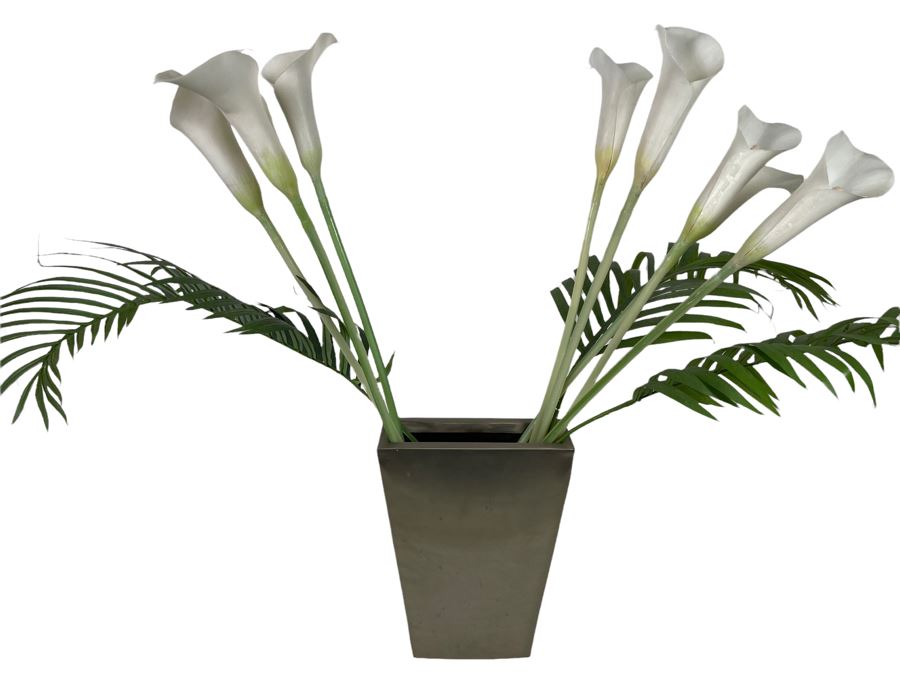 Pottery Barn Zinc Metal Vase With Artificial Orchids Arrangement 9W X 29H