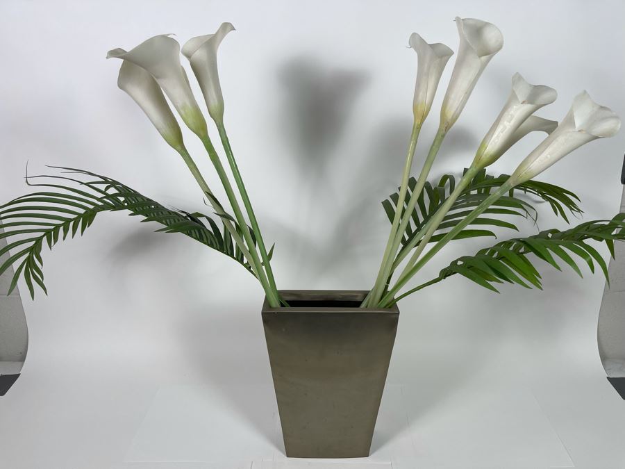 Pottery Barn Zinc Metal Vase With Artificial Orchids Arrangement 9W X 29H [Photo 2]