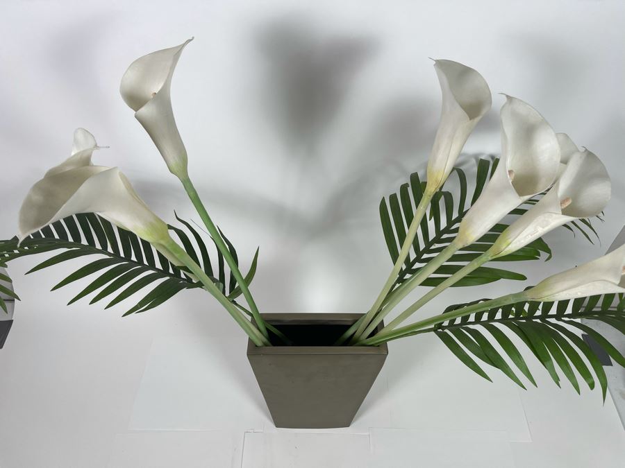 Pottery Barn Zinc Metal Vase With Artificial Orchids Arrangement 9W X 29H [Photo 3]