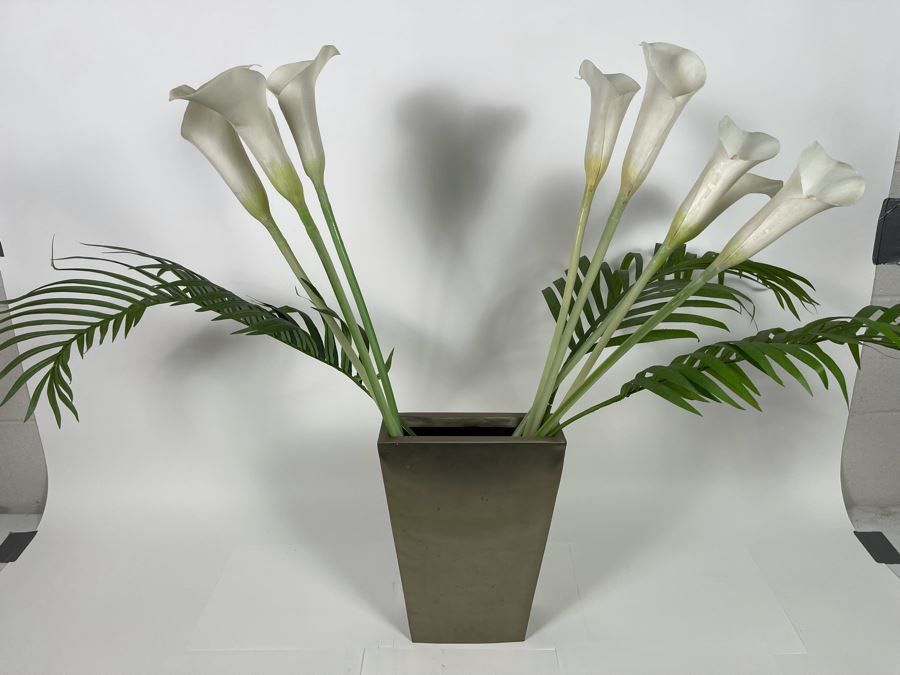 Pottery Barn Zinc Metal Vase With Artificial Orchids Arrangement 9W X 29H [Photo 4]