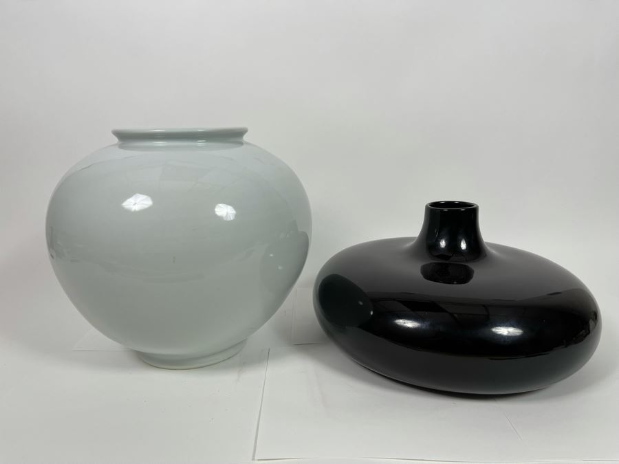 Pair Of Black 13W X 8H And White 12W X 11H Vases  [Photo 2]