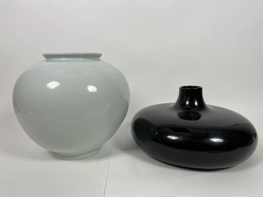 Pair Of Black 13W X 8H And White 12W X 11H Vases  [Photo 3]