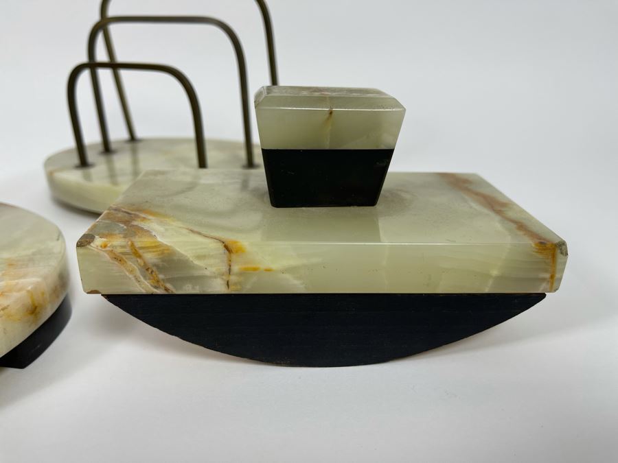 Vintage Onyx Marble Desk Set With Fountain Pen [Photo 7]