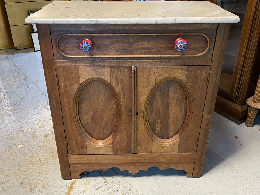 Vintage Marble Top Cabinet With Restoration Hardware Pulls 29W X 17D X 30H [Photo 5]