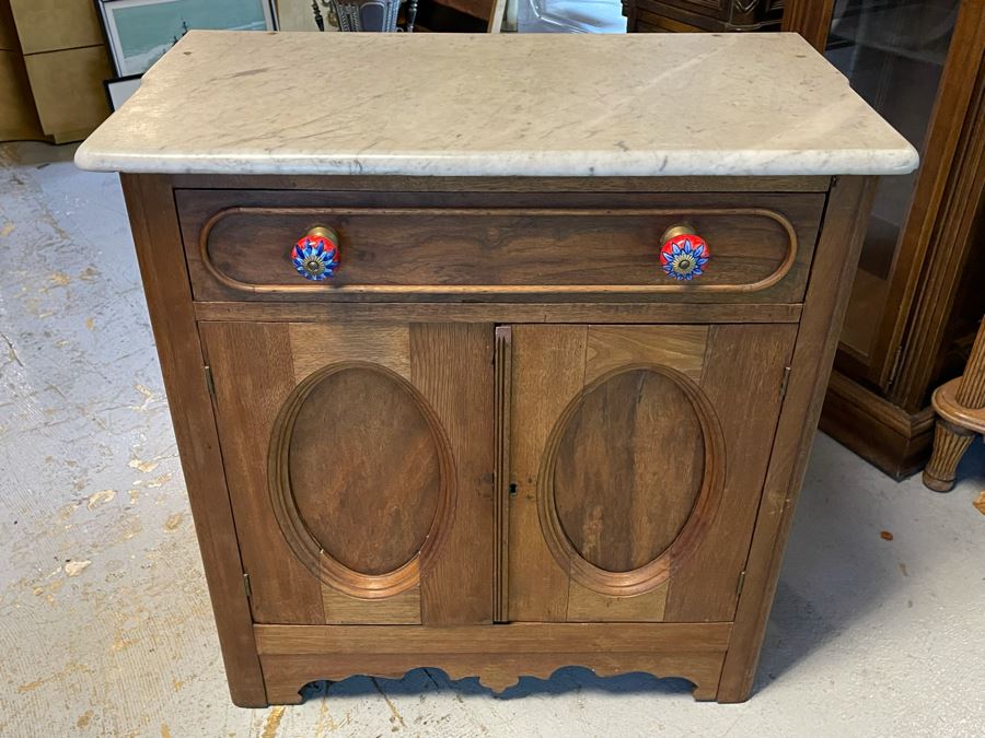Vintage Marble Top Cabinet With Restoration Hardware Pulls 29W X 17D X 30H [Photo 6]