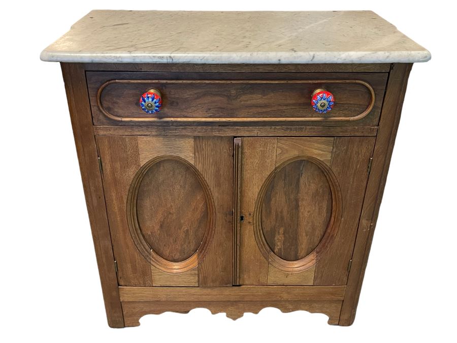 Vintage Marble Top Cabinet With Restoration Hardware Pulls 29W X 17D X 30H [Photo 1]